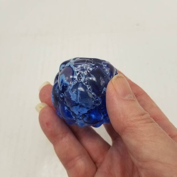 Vintage Candle Holder, Raspberry Bubble Round Blue Glass, Candle Stick - Picture 4 of 4